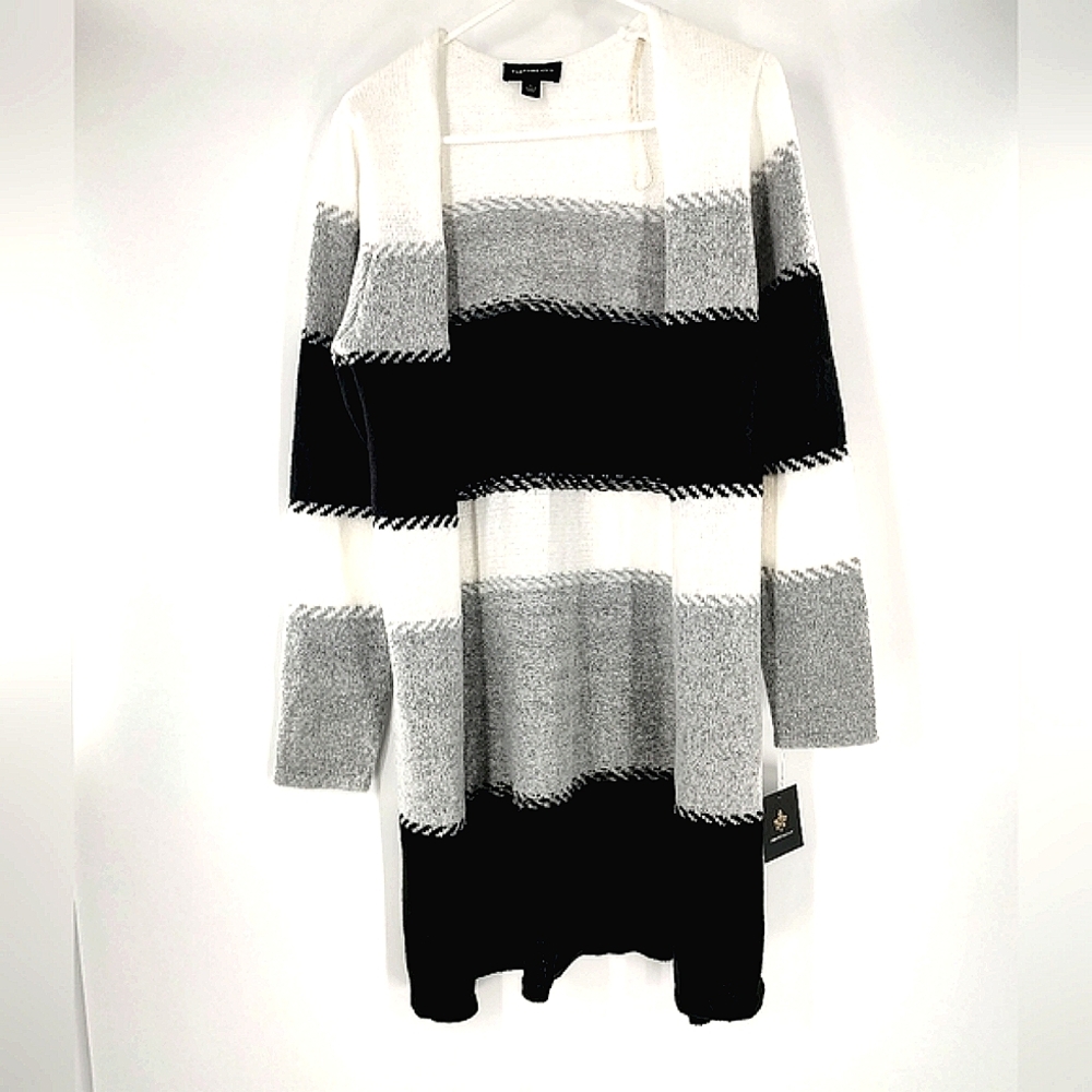 Fortune & Ivy Women Open Grey Black Cardigan Size S